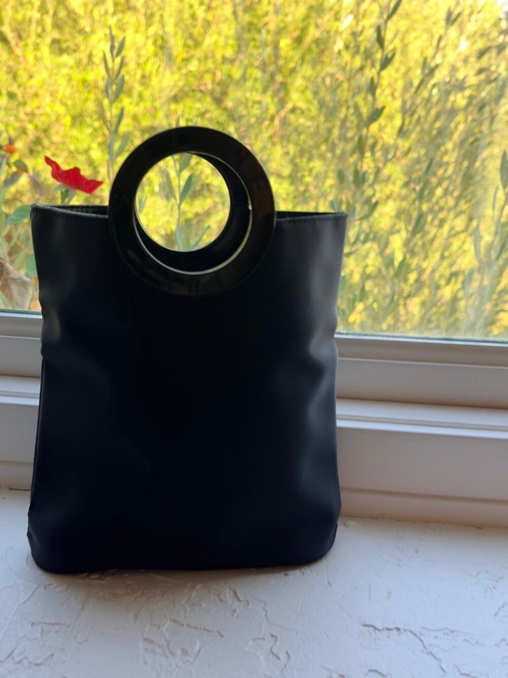 Vintage Celine Black Nylon Circle Handle Tote Bag